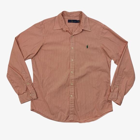 Ralph Lauren Shirt Mens L Large Tangerine White Striped Button Up Long Sleeve - Picture 1 of 11